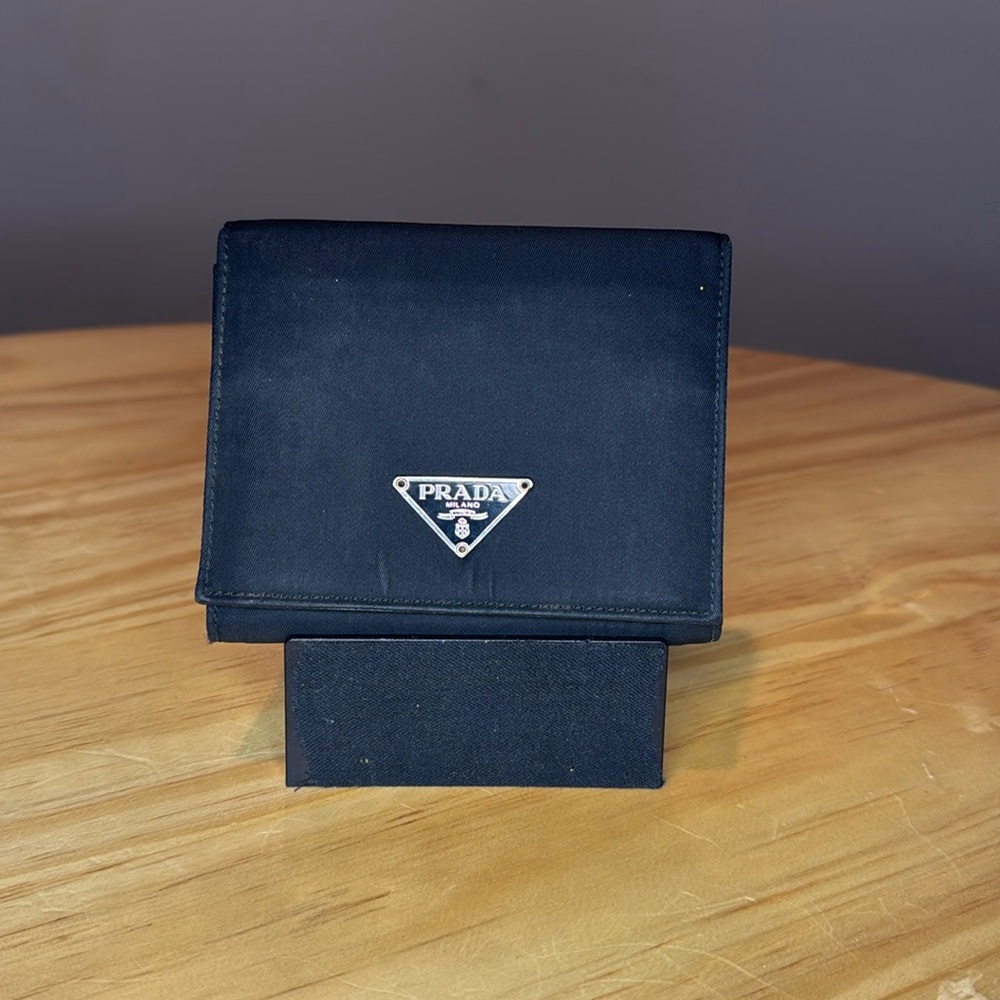 Authentic PRADA Tessuto Compact Tri-Fold Wallet Black Nylon